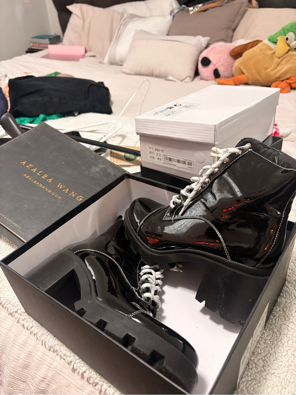 Azalea Wang Black Patent Lace-Up Platform Combat Boots